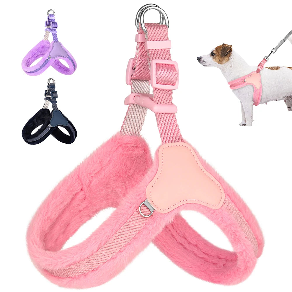 Warm Plush Padded Dog Harness Winter Dog Harnesses Vest Adjustable Pet Vests Soft For Small Medium Large Dogs Bulldog Pug Pink
