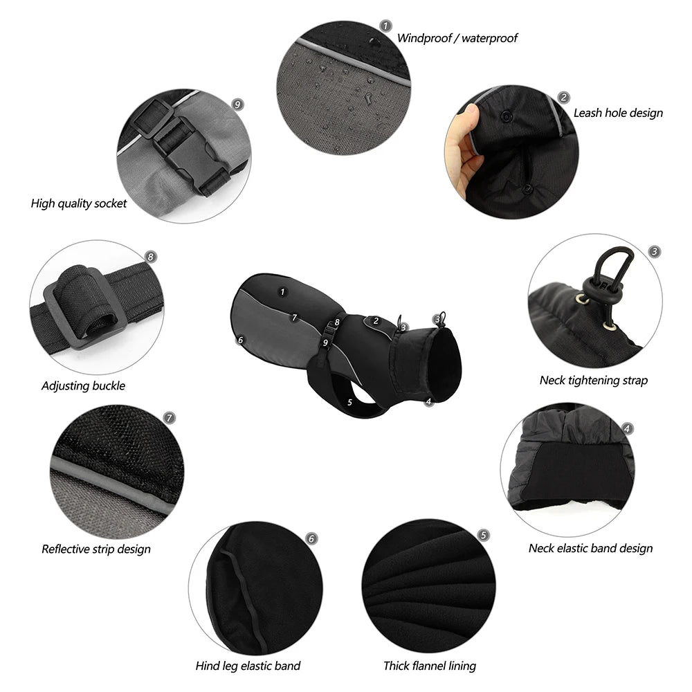 Winter Warm Big Dog Clothes Jacket Waterproof Large Dog Coat Vest Reflective Pet Raincoat Clothing For Medium Large Dogs XL-6XL