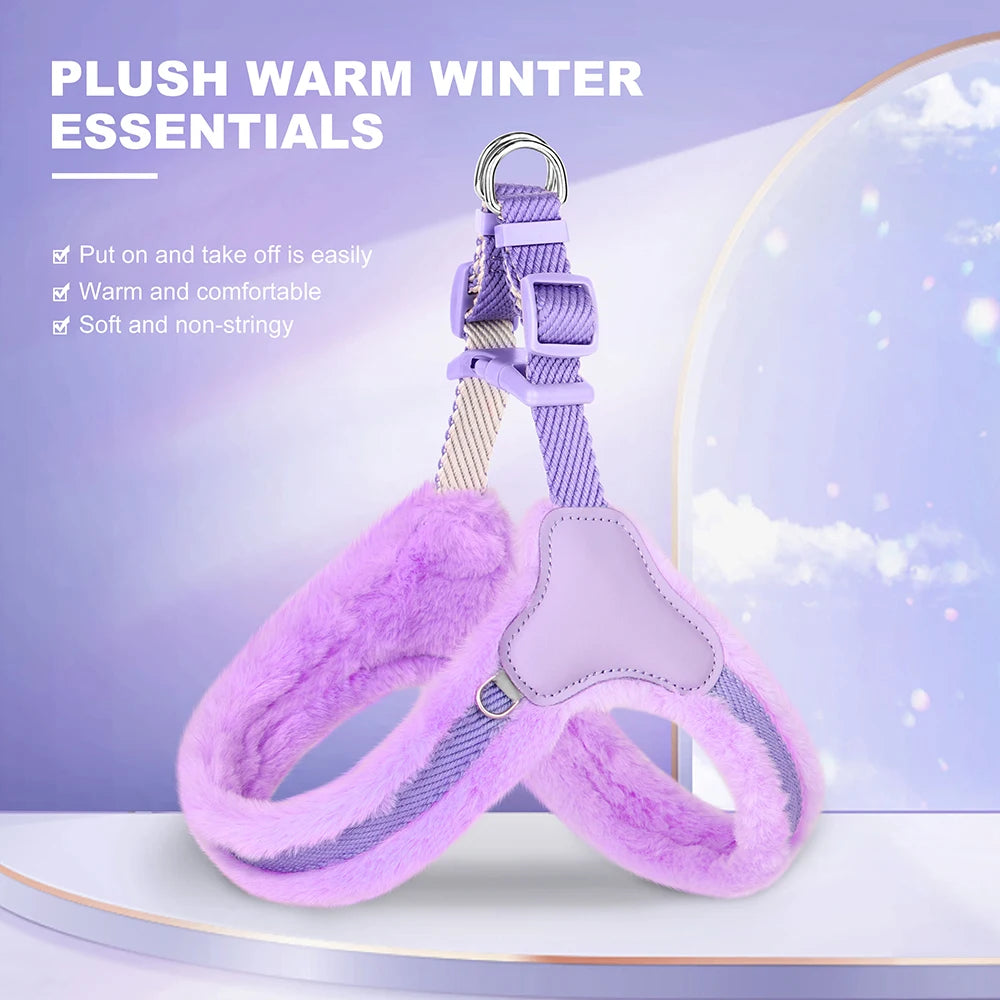 Warm Plush Padded Dog Harness Winter Dog Harnesses Vest Adjustable Pet Vests Soft For Small Medium Large Dogs Bulldog Pug Pink