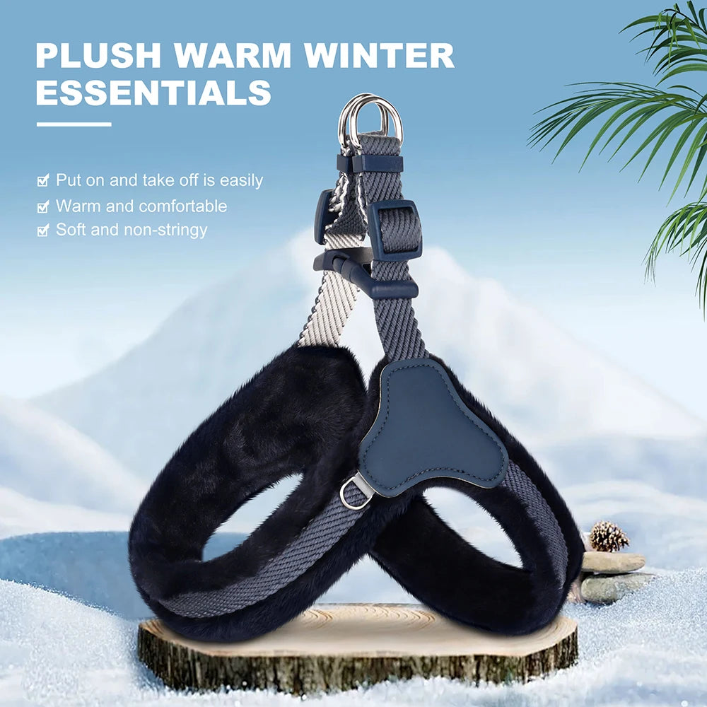 Warm Plush Padded Dog Harness Winter Dog Harnesses Vest Adjustable Pet Vests Soft For Small Medium Large Dogs Bulldog Pug Pink
