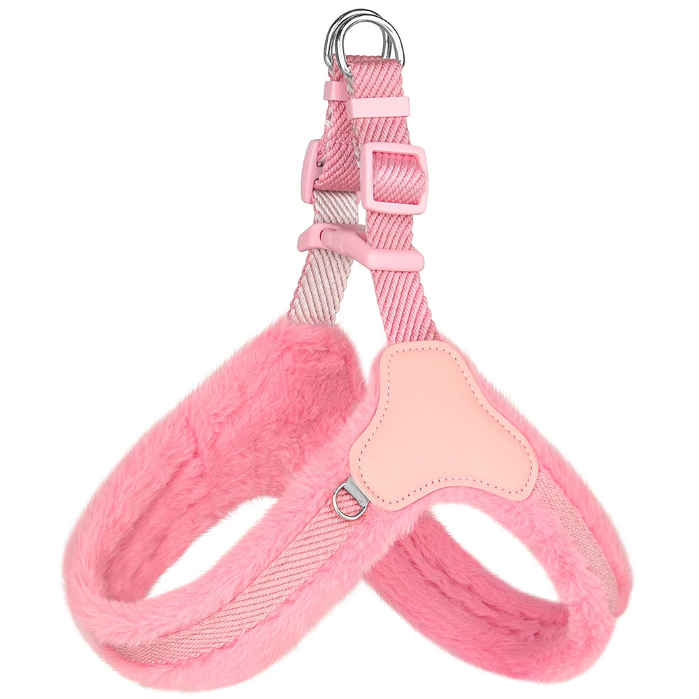 Warm Plush Padded Dog Harness Winter Dog Harnesses Vest Adjustable Pet Vests Soft For Small Medium Large Dogs Bulldog Pug Pink