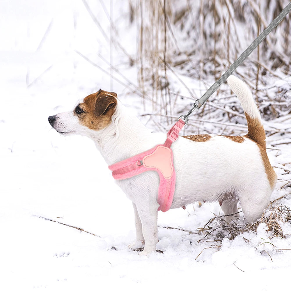 Warm Plush Padded Dog Harness Winter Dog Harnesses Vest Adjustable Pet Vests Soft For Small Medium Large Dogs Bulldog Pug Pink