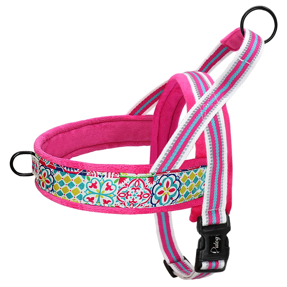 Reflective Dog Harness Nylon Soft Padded Pet Vest Warm Winter Dogs Harnesses Colorful Print Pitbull Small Large Dogs With Handle