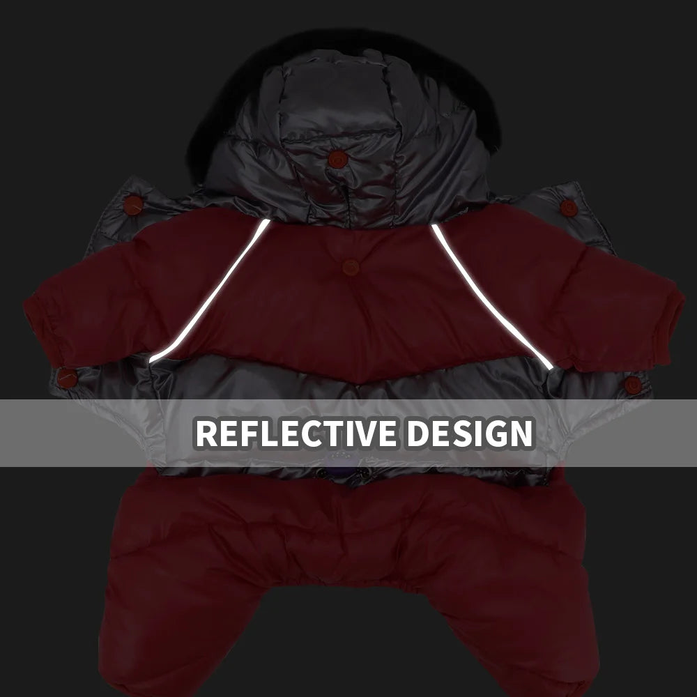 Winter Pet Dog Clothes Thick Warm Dogs Jacket Coat Jumpsuit With Harness Reflective Waterproof Dogs Down Jacket Snowsuit 3 Layer