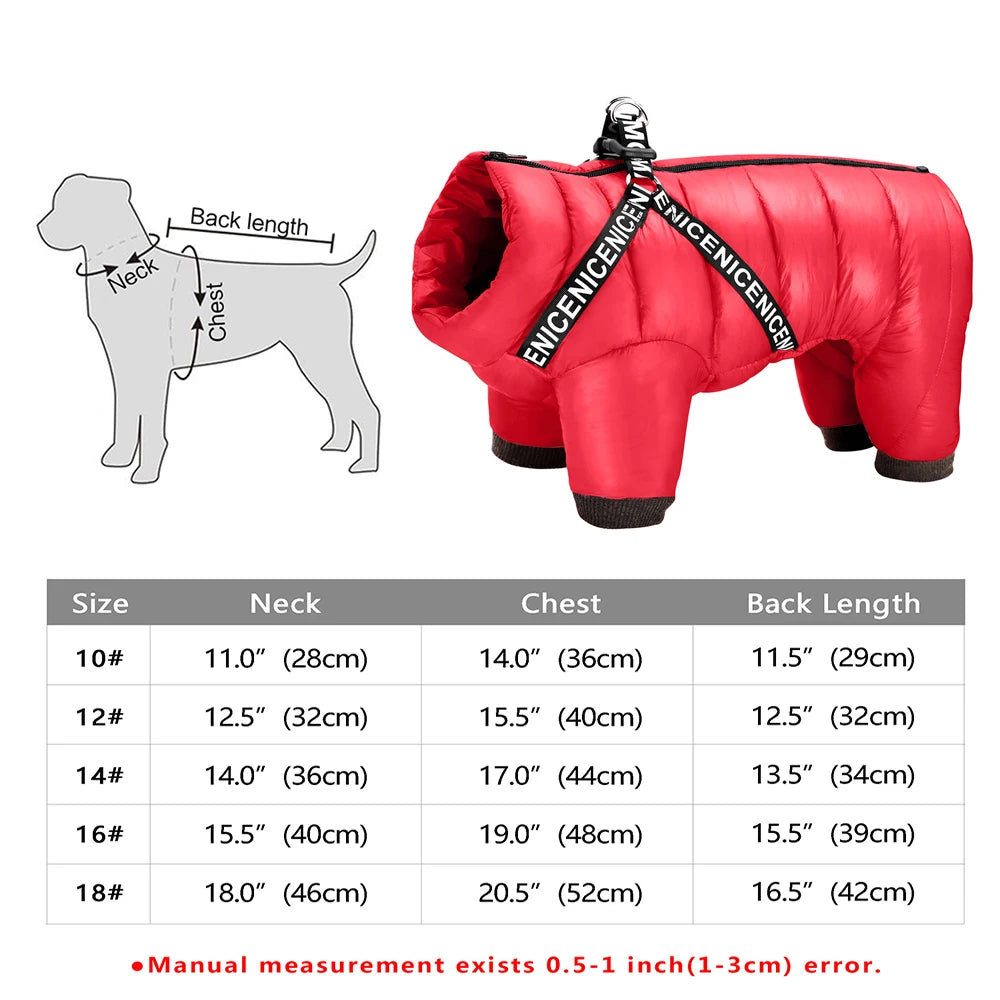 Winter Pet Dog Clothes Thick Warm Dogs Jacket Coat Jumpsuit With Harness Reflective Waterproof Dogs Down Jacket Snowsuit 3 Layer