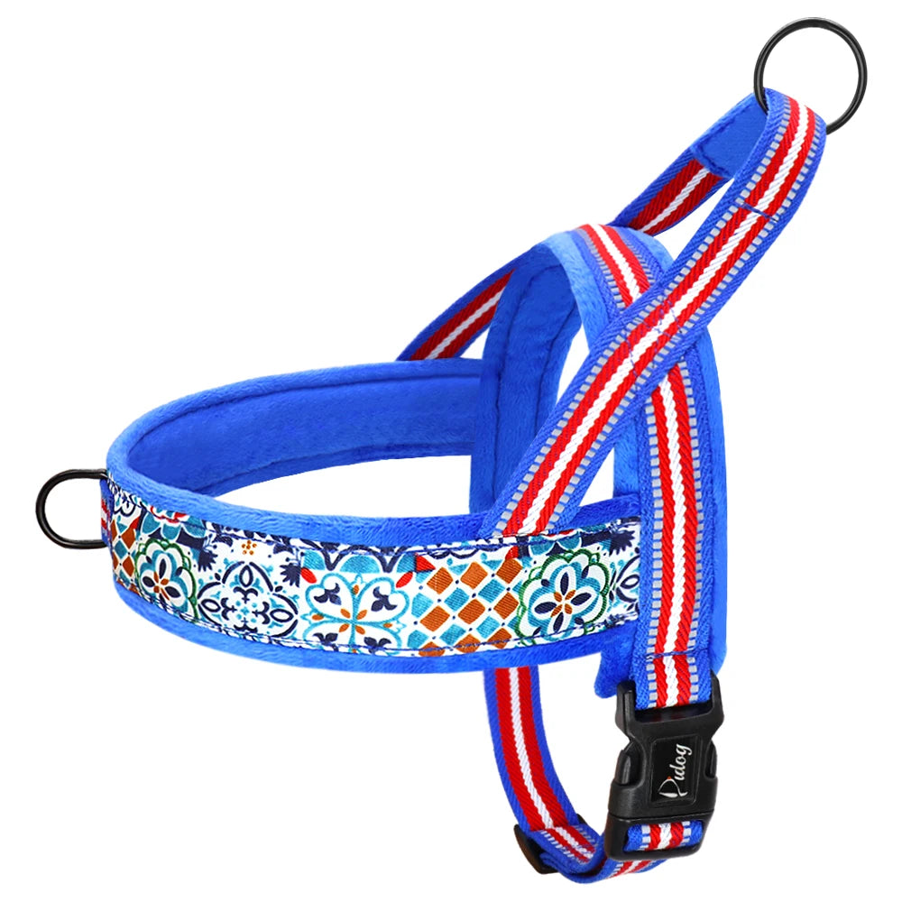 Reflective Dog Harness Nylon Soft Padded Pet Vest Warm Winter Dogs Harnesses Colorful Print Pitbull Small Large Dogs With Handle