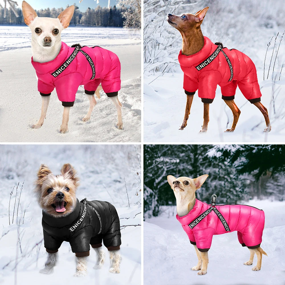 Winter Pet Dog Clothes Thick Warm Dogs Jacket Coat Jumpsuit With Harness Reflective Waterproof Dogs Down Jacket Snowsuit 3 Layer