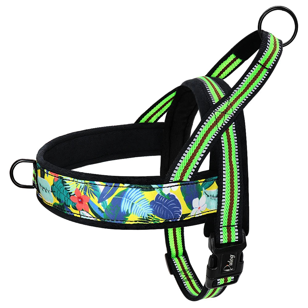 Reflective Dog Harness Nylon Soft Padded Pet Vest Warm Winter Dogs Harnesses Colorful Print Pitbull Small Large Dogs With Handle