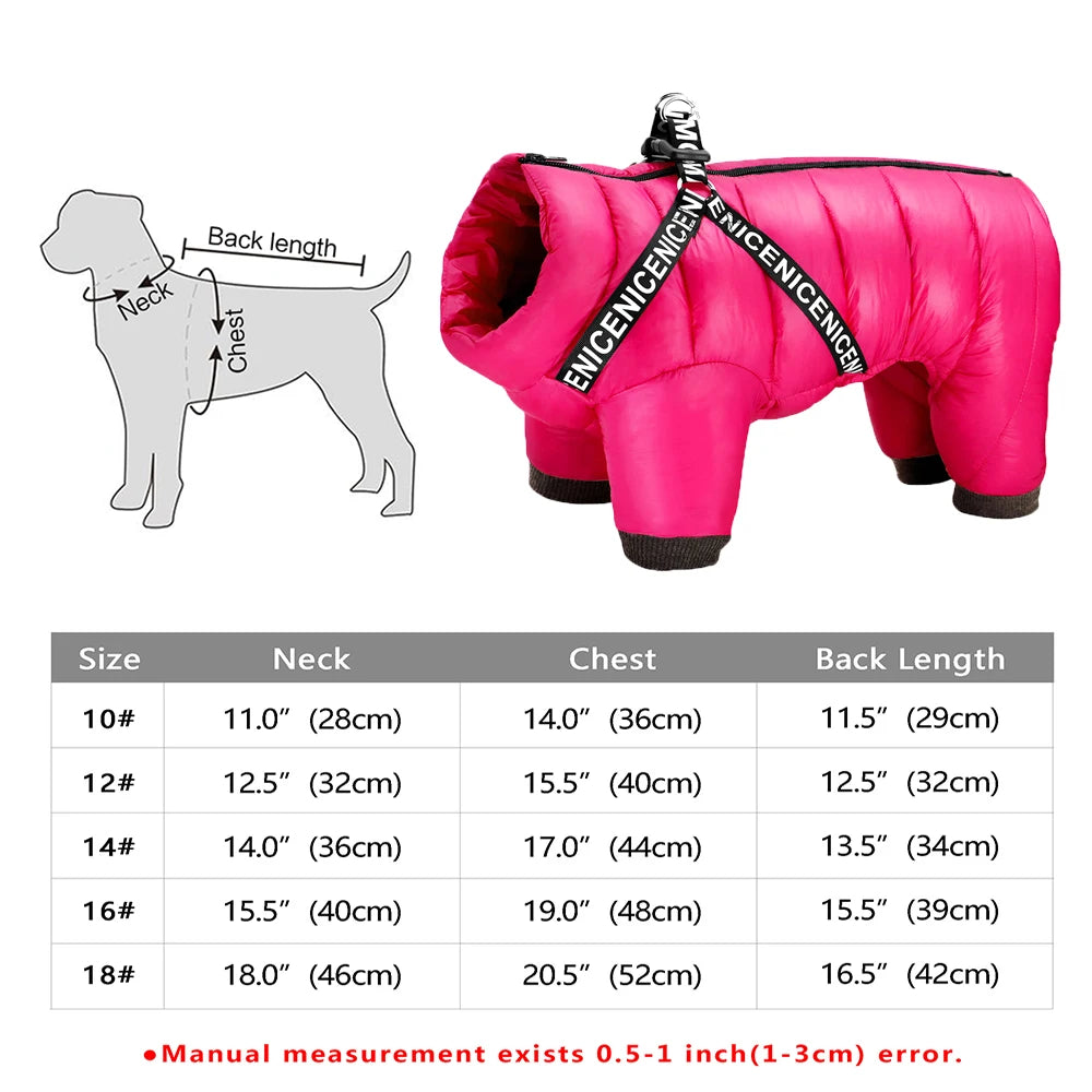 Winter Pet Dog Clothes Thick Warm Dogs Jacket Coat Jumpsuit With Harness Reflective Waterproof Dogs Down Jacket Snowsuit 3 Layer