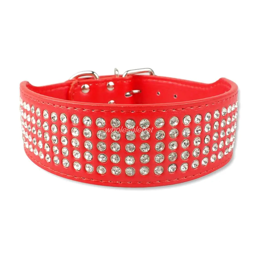 Rhinestone Leather Dog Collars Bling Diamante Crystal Studded Dogs Pet Collars 2inch Wide for Medium & Large Dogs Pitbull Boxer