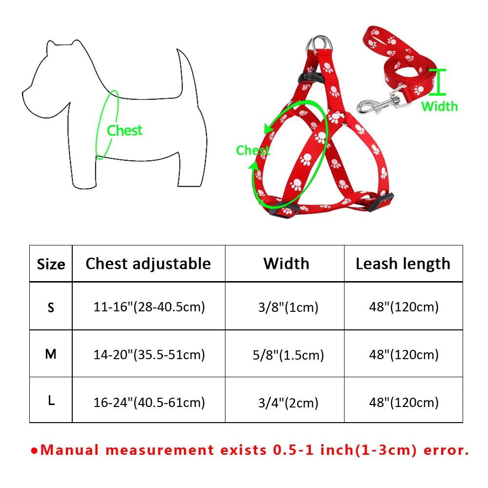 Paw Print Small Dog Harness and Leash Soft Nylon Pet Walking Harness Vest For Chihuahua Yorkshire Terier Schnauzer