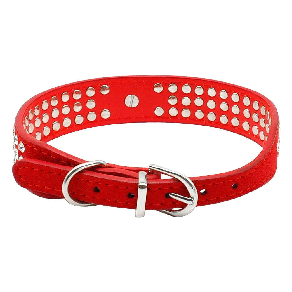 Rhinestone Dog Collar 3 Rows Suede Leather Diamante Cat Puppy Collars 5 Colors For Small Medium Dogs Chihuahua Yorkshire