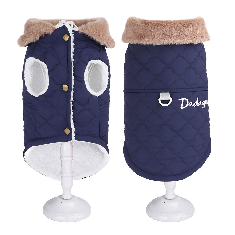 Warm Fleece Dog Clothes Windproof Winter Dog Jacket Coat Pet Puppy Vest Clothing with Fur Collar for Small Medium Dogs Chihuahua