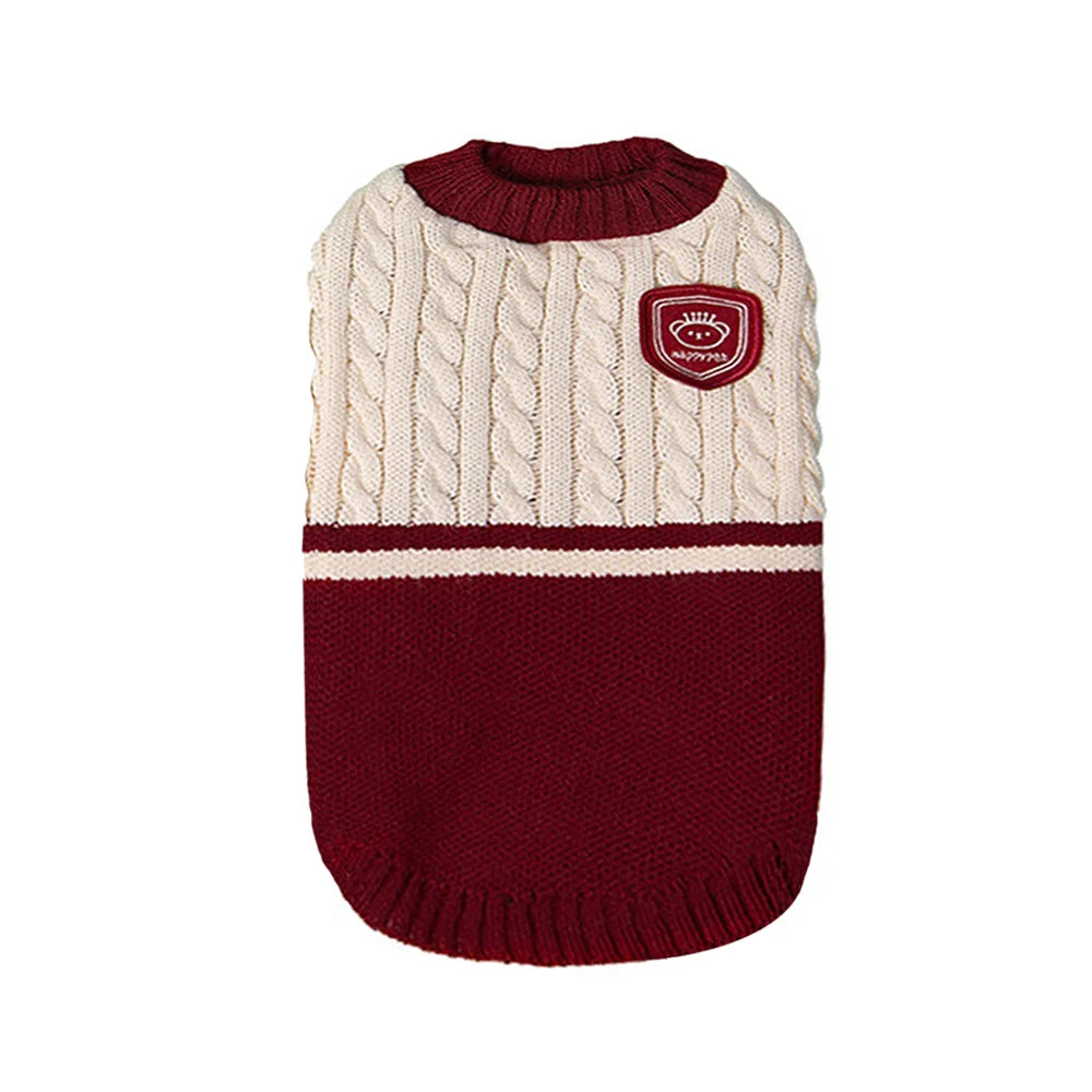 Warm Dog Knitted Sweater College Style Dog Puppy Clothing Costumes Pet Cat Pullover Outfit for Small Medium Dogs Schnauzer Teddy