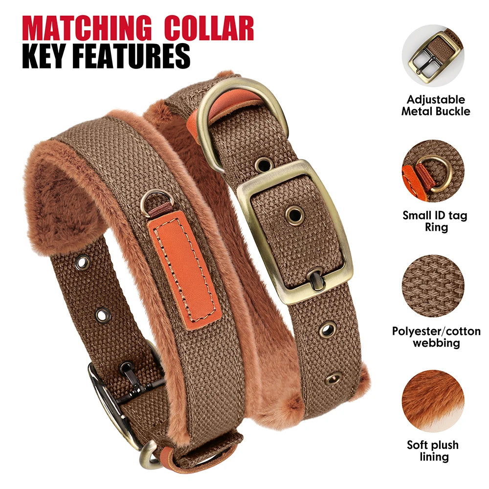 Nylon Dog Collar Leash Set Warm Plush Dog Collars Lead Adjustable Pet Necklace With Rope Winter Collars for Small Large Dogs Pug