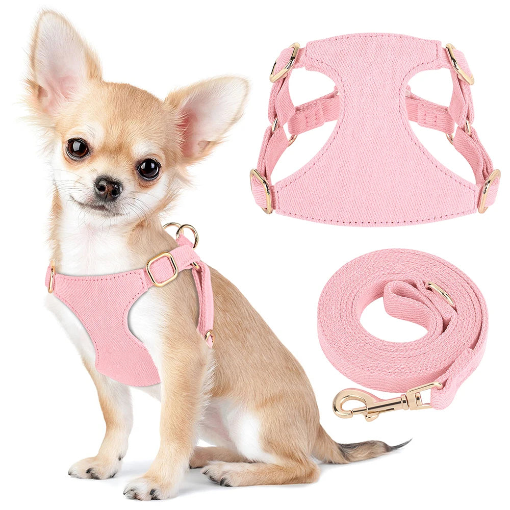Cotton Dog Harness Leash Set Cute Small Dogs Puppy Cat Mesh Pet Harness with Walking Lead Stripe Puppy Vest for Chihuahua Yorkie