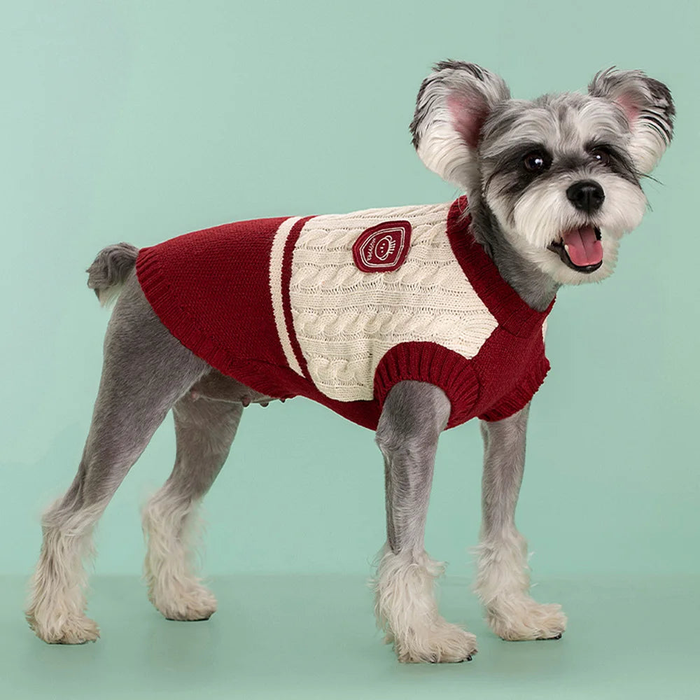 Warm Dog Knitted Sweater College Style Dog Puppy Clothing Costumes Pet Cat Pullover Outfit for Small Medium Dogs Schnauzer Teddy