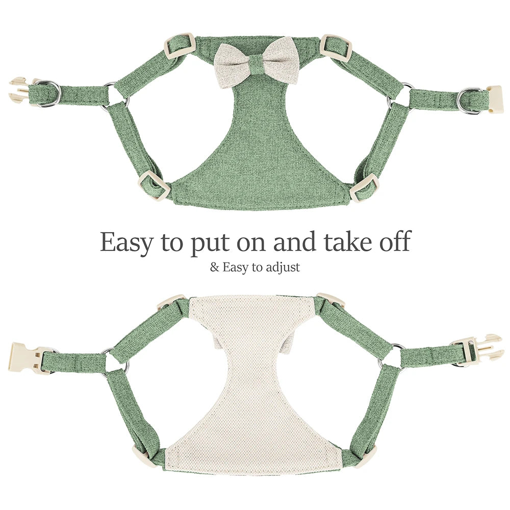 Nylon Dog Collar Harness Leash Cute Bowtie Puppy Dogs Harnesses Adjustable Pet Collars Vest With Lead for Small Medium Dogs Pug