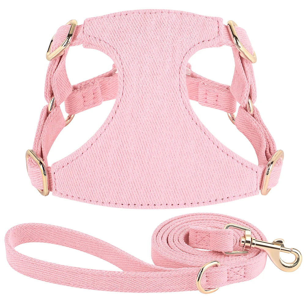 Cotton Dog Harness Leash Set Cute Small Dogs Puppy Cat Mesh Pet Harness with Walking Lead Stripe Puppy Vest for Chihuahua Yorkie