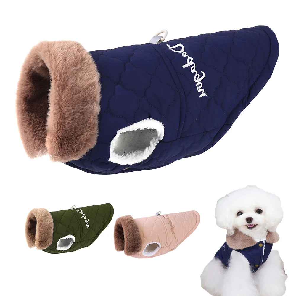 Warm Fleece Dog Clothes Windproof Winter Dog Jacket Coat Pet Puppy Vest Clothing with Fur Collar for Small Medium Dogs Chihuahua