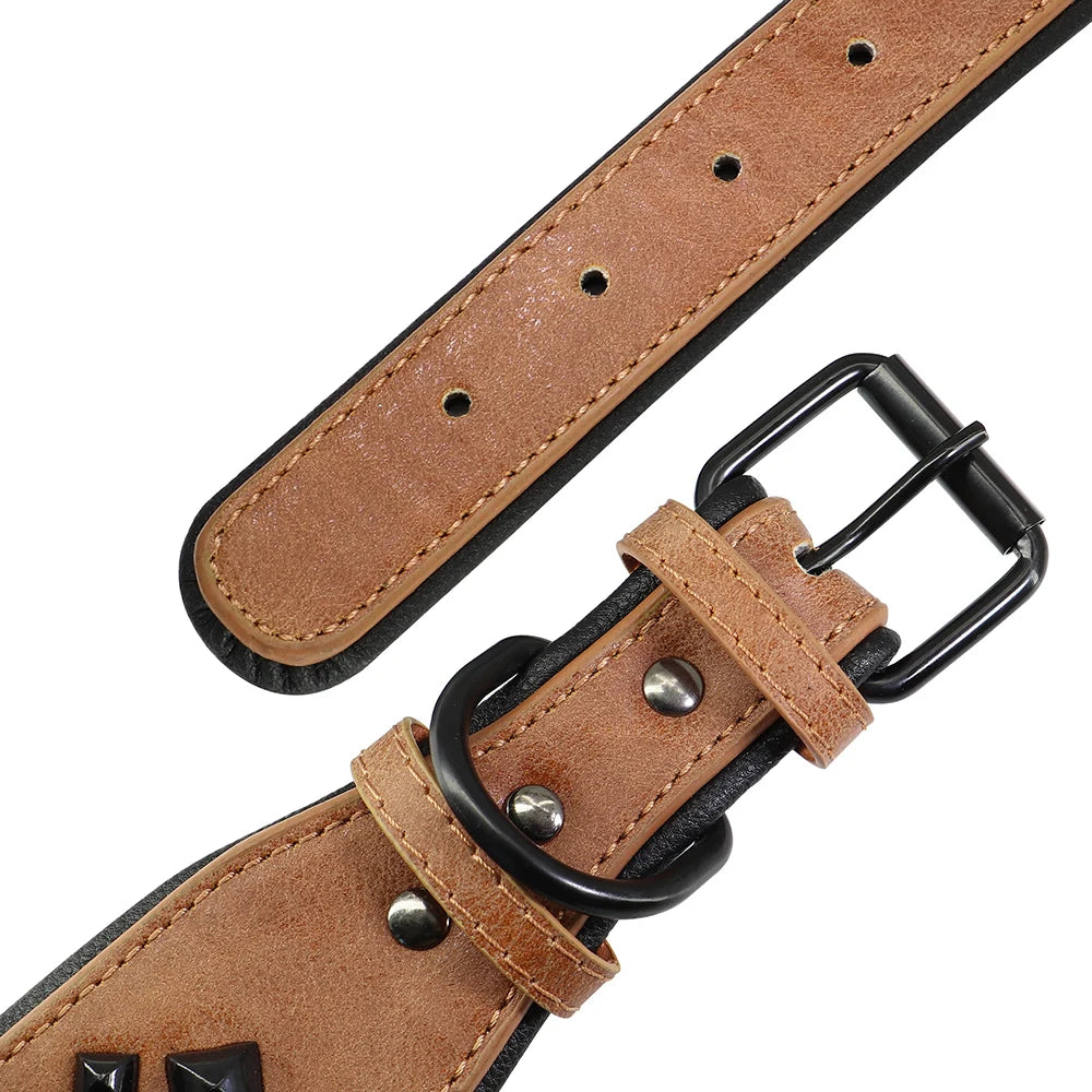 Leather Stud Rivet Dog Collar Padded PU Leather Dogs Collar Pet Collars Adjustable for Small Medium Dogs Pug Pitbull Red