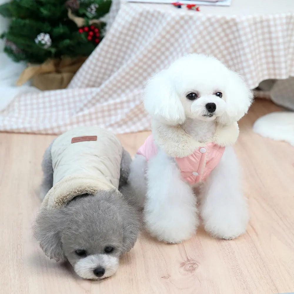 Warm Fleece Dog Clothes Windproof Winter Dog Jacket Coat Pet Puppy Vest Clothing with Fur Collar for Small Medium Dogs Chihuahua