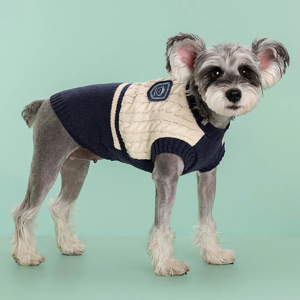 Warm Dog Knitted Sweater College Style Dog Puppy Clothing Costumes Pet Cat Pullover Outfit for Small Medium Dogs Schnauzer Teddy