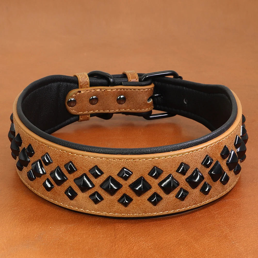 Leather Stud Rivet Dog Collar Padded PU Leather Dogs Collar Pet Collars Adjustable for Small Medium Dogs Pug Pitbull Red