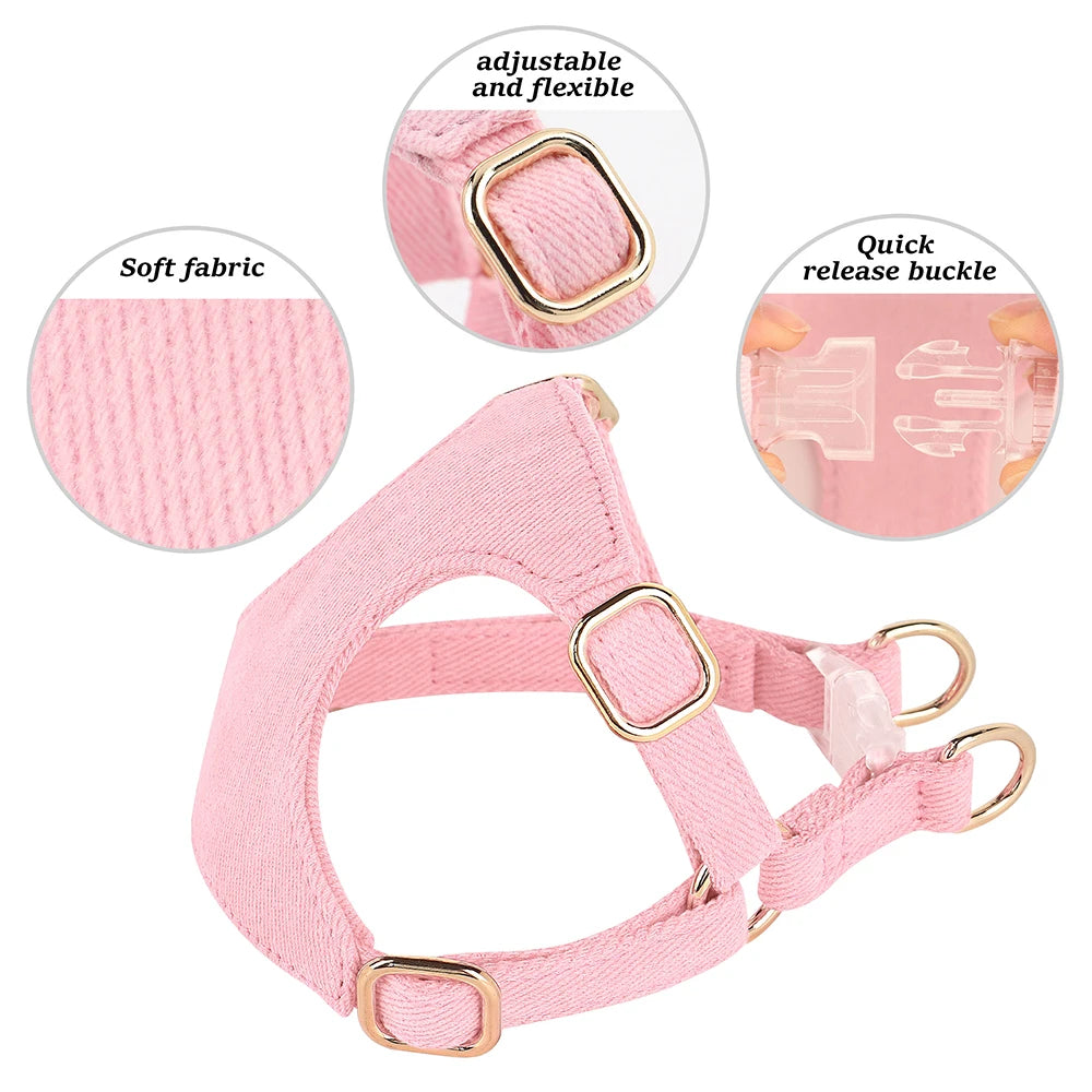 Cotton Dog Harness Leash Set Cute Small Dogs Puppy Cat Mesh Pet Harness with Walking Lead Stripe Puppy Vest for Chihuahua Yorkie