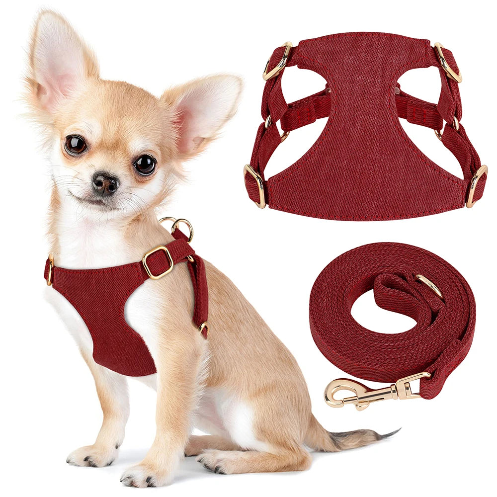 Cotton Dog Harness Leash Set Cute Small Dogs Puppy Cat Mesh Pet Harness with Walking Lead Stripe Puppy Vest for Chihuahua Yorkie