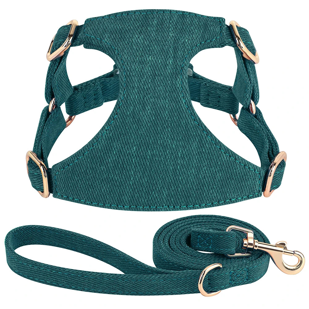 Cotton Dog Harness Leash Set Cute Small Dogs Puppy Cat Mesh Pet Harness with Walking Lead Stripe Puppy Vest for Chihuahua Yorkie