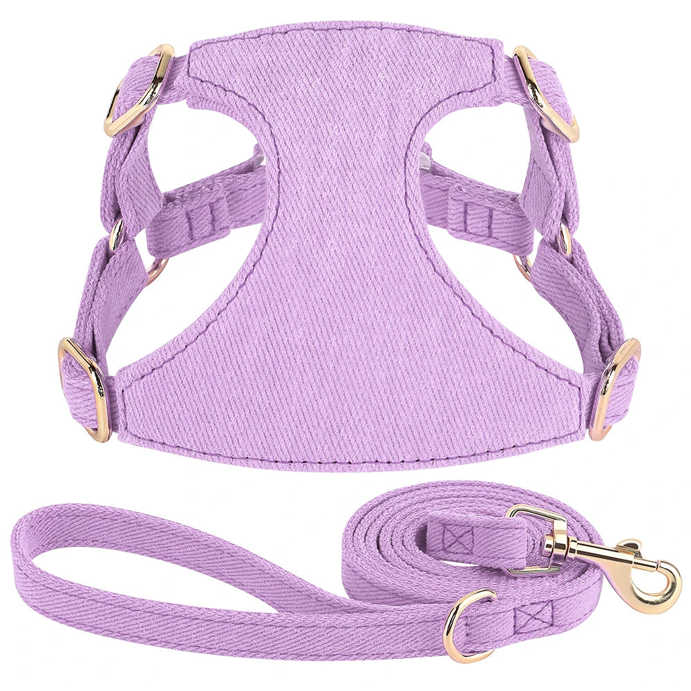 Cotton Dog Harness Leash Set Cute Small Dogs Puppy Cat Mesh Pet Harness with Walking Lead Stripe Puppy Vest for Chihuahua Yorkie