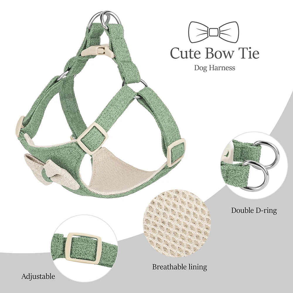 Nylon Dog Collar Harness Leash Cute Bowtie Puppy Dogs Harnesses Adjustable Pet Collars Vest With Lead for Small Medium Dogs Pug