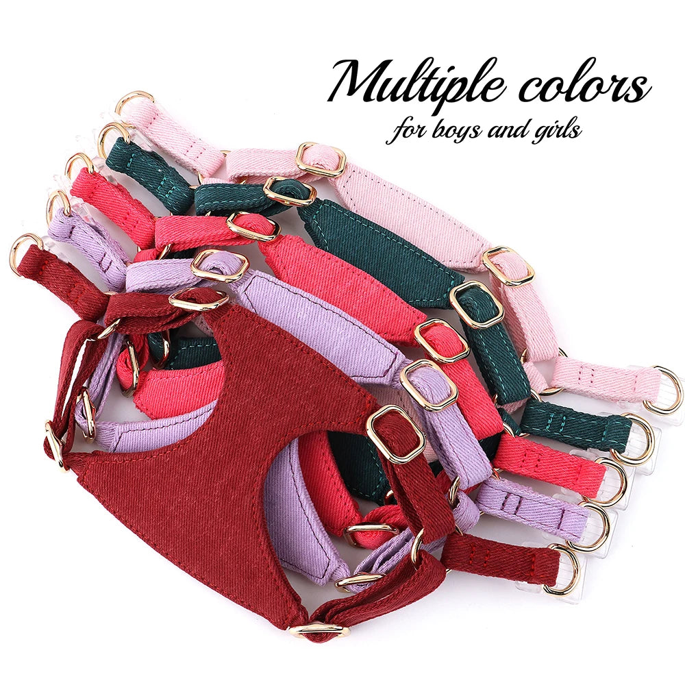 Cotton Dog Harness Leash Set Cute Small Dogs Puppy Cat Mesh Pet Harness with Walking Lead Stripe Puppy Vest for Chihuahua Yorkie