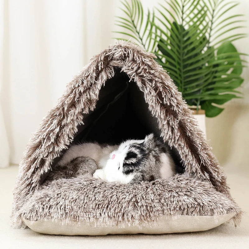 New Pet Tent House Warm Plush Cat Bed Soft Kitten Nest Kennel for Puppy Cats Indoor Sleeping Tent With Cushion Pet Supplies