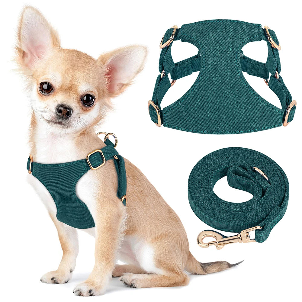 Cotton Dog Harness Leash Set Cute Small Dogs Puppy Cat Mesh Pet Harness with Walking Lead Stripe Puppy Vest for Chihuahua Yorkie